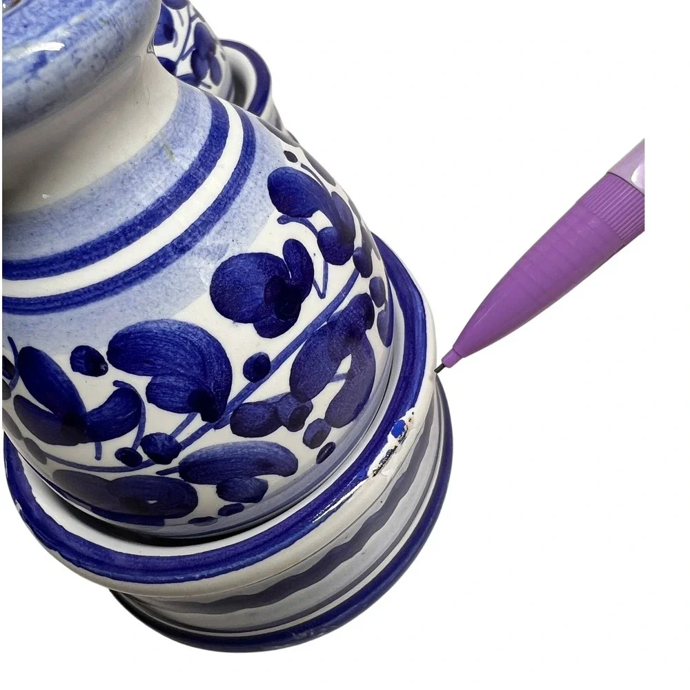 Vtg‎ Deruta Italian Pottery Salt Pepper Shakers w/ Caddy Blue White Majolica